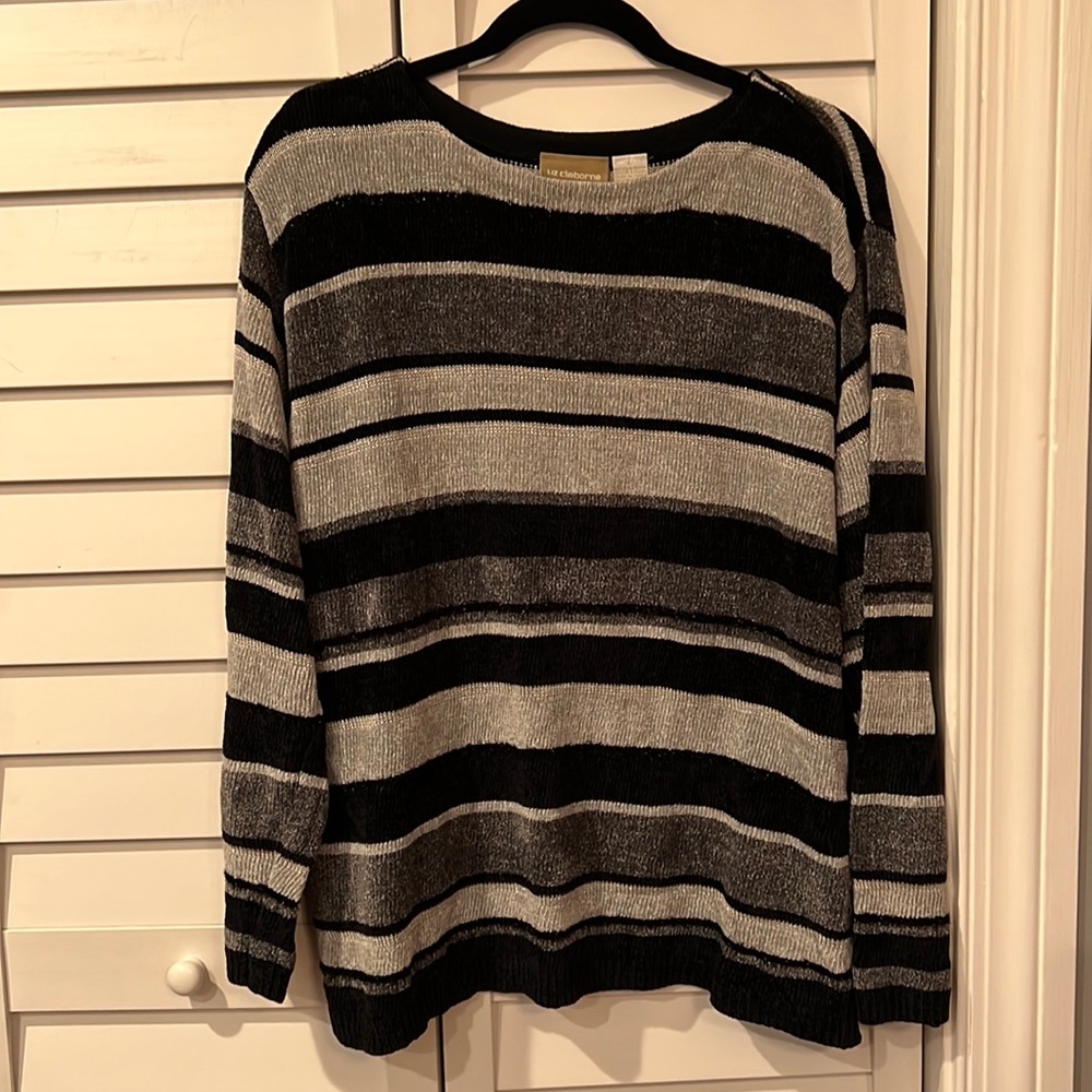 Liz Claiborne Lizwear brand black and gray striped sweater